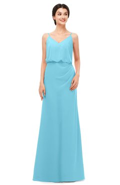 ColsBM Sasha Light Blue Bridesmaid Dresses Column Simple Floor Length Sleeveless Zip up V-neck