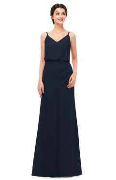 ColsBM Sasha Navy Blue Bridesmaid Dresses Column Simple Floor Length Sleeveless Zip up V-neck