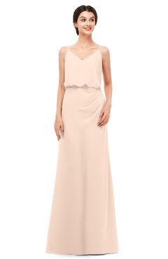 ColsBM Sasha Peach Puree Bridesmaid Dresses Column Simple Floor Length Sleeveless Zip up V-neck