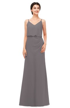 ColsBM Sasha Ridge Grey Bridesmaid Dresses Column Simple Floor Length Sleeveless Zip up V-neck