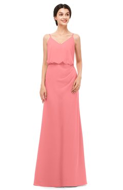 ColsBM Sasha Shell Pink Bridesmaid Dresses Column Simple Floor Length Sleeveless Zip up V-neck