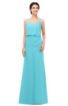 ColsBM Sasha Turquoise Bridesmaid Dresses Column Simple Floor Length Sleeveless Zip up V-neck