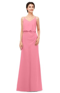 ColsBM Sasha Watermelon Bridesmaid Dresses Column Simple Floor Length Sleeveless Zip up V-neck