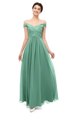 ColsBM Lilith Beryl Green Bridesmaid Dresses Off The Shoulder Pleated Short Sleeve Romantic Zip up A-line