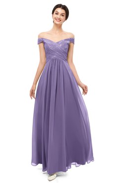ColsBM Lilith Chalk Violet Bridesmaid Dresses Off The Shoulder Pleated Short Sleeve Romantic Zip up A-line