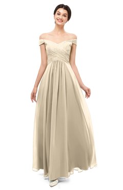 ColsBM Lilith Champagne Bridesmaid Dresses Off The Shoulder Pleated Short Sleeve Romantic Zip up A-line