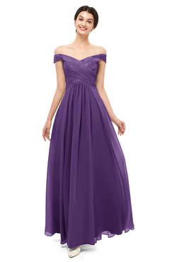 ColsBM Lilith Dark Purple Bridesmaid Dresses Off The Shoulder Pleated Short Sleeve Romantic Zip up A-line