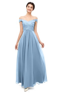 ColsBM Lilith Dusty Blue Bridesmaid Dresses Off The Shoulder Pleated Short Sleeve Romantic Zip up A-line