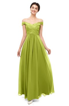 ColsBM Lilith Green Oasis Bridesmaid Dresses Off The Shoulder Pleated Short Sleeve Romantic Zip up A-line