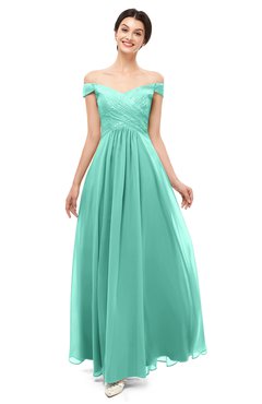 ColsBM Lilith Mint Green Bridesmaid Dresses Off The Shoulder Pleated Short Sleeve Romantic Zip up A-line