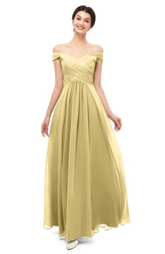 ColsBM Lilith New Wheat Bridesmaid Dresses Off The Shoulder Pleated Short Sleeve Romantic Zip up A-line