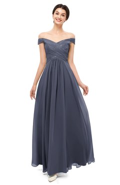 ColsBM Lilith Nightshadow Blue Bridesmaid Dresses Off The Shoulder Pleated Short Sleeve Romantic Zip up A-line