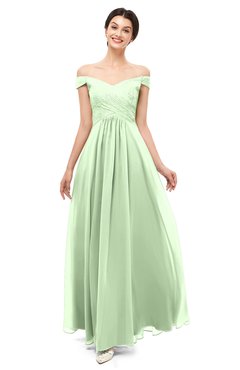 ColsBM Lilith Pale Green Bridesmaid Dresses Off The Shoulder Pleated Short Sleeve Romantic Zip up A-line