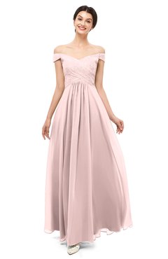 ColsBM Lilith Pastel Pink Bridesmaid Dresses Off The Shoulder Pleated Short Sleeve Romantic Zip up A-line