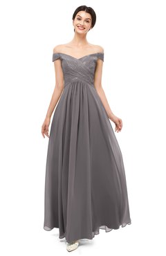 ColsBM Lilith Ridge Grey Bridesmaid Dresses Off The Shoulder Pleated Short Sleeve Romantic Zip up A-line
