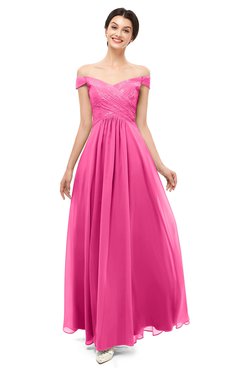 ColsBM Lilith Rose Pink Bridesmaid Dresses Off The Shoulder Pleated Short Sleeve Romantic Zip up A-line