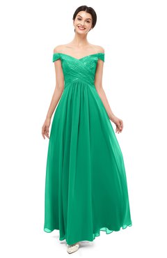ColsBM Lilith Sea Green Bridesmaid Dresses Off The Shoulder Pleated Short Sleeve Romantic Zip up A-line