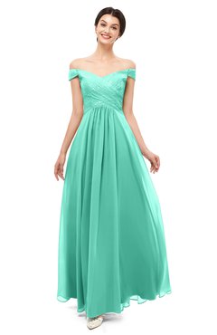 ColsBM Lilith Seafoam Green Bridesmaid Dresses Off The Shoulder Pleated Short Sleeve Romantic Zip up A-line