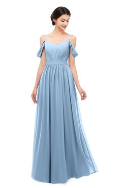 ColsBM Elwyn Dusty Blue Bridesmaid Dresses Floor Length Pleated V-neck Romantic Backless A-line