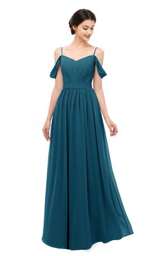 ColsBM Elwyn Moroccan Blue Bridesmaid Dresses Floor Length Pleated V-neck Romantic Backless A-line