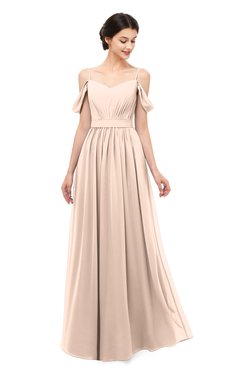 ColsBM Elwyn Peach Puree Bridesmaid Dresses Floor Length Pleated V-neck Romantic Backless A-line