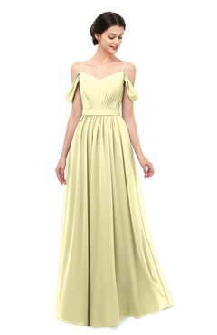 ColsBM Elwyn Soft Yellow Bridesmaid Dresses Floor Length Pleated V-neck Romantic Backless A-line