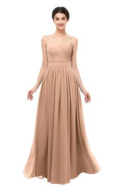 ColsBM Bryn Almost Apricot Bridesmaid Dresses Floor Length Sash Sleeveless Simple A-line Criss-cross Straps