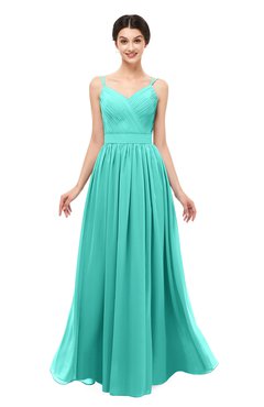ColsBM Bryn Blue Turquoise Bridesmaid Dresses Floor Length Sash Sleeveless Simple A-line Criss-cross Straps