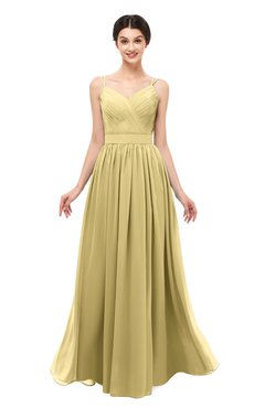 ColsBM Bryn Gold Bridesmaid Dresses Floor Length Sash Sleeveless Simple A-line Criss-cross Straps
