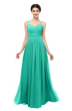 ColsBM Bryn Viridian Green Bridesmaid Dresses Floor Length Sash Sleeveless Simple A-line Criss-cross Straps