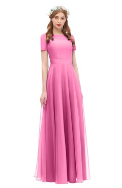 ColsBM Morgan Carnation Pink Bridesmaid Dresses Zip up A-line Traditional Sash Bateau Short Sleeve