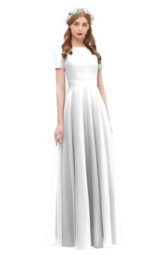 ColsBM Morgan Cloud White Bridesmaid Dresses Zip up A-line Traditional Sash Bateau Short Sleeve