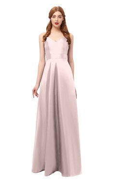 ColsBM Aubrey Coral Pink Bridesmaid Dresses V-neck Sleeveless A-line Criss-cross Straps Sash Classic