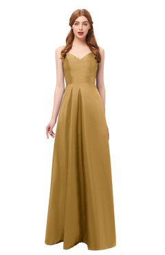 ColsBM Aubrey Honey Mustard Bridesmaid Dresses V-neck Sleeveless A-line Criss-cross Straps Sash Classic