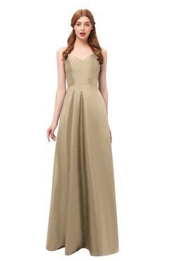 ColsBM Aubrey Warm Sand Bridesmaid Dresses V-neck Sleeveless A-line Criss-cross Straps Sash Classic