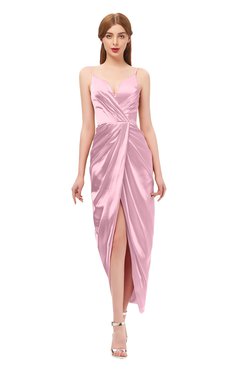 ColsBM Harlow Baby Pink Bridesmaid Dresses Spaghetti Sleeveless Glamorous Hi-Lo Pleated Column