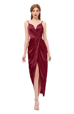 ColsBM Harlow Burgundy Bridesmaid Dresses Spaghetti Sleeveless Glamorous Hi-Lo Pleated Column