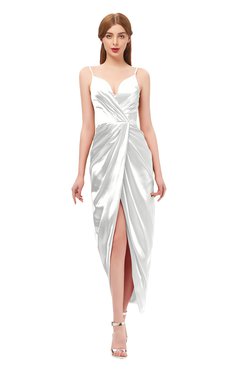 ColsBM Harlow Cloud White Bridesmaid Dresses Spaghetti Sleeveless Glamorous Hi-Lo Pleated Column