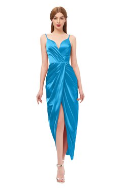 ColsBM Harlow Dresden Blue Bridesmaid Dresses Spaghetti Sleeveless Glamorous Hi-Lo Pleated Column