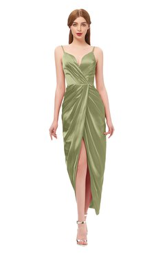 ColsBM Harlow Fern Green Bridesmaid Dresses Spaghetti Sleeveless Glamorous Hi-Lo Pleated Column