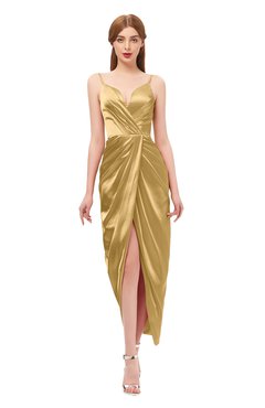 ColsBM Harlow Gold Bridesmaid Dresses Spaghetti Sleeveless Glamorous Hi-Lo Pleated Column