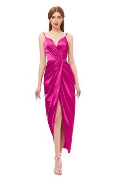 ColsBM Harlow Hot Pink Bridesmaid Dresses Spaghetti Sleeveless Glamorous Hi-Lo Pleated Column