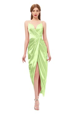 ColsBM Harlow Lime Green Bridesmaid Dresses Spaghetti Sleeveless Glamorous Hi-Lo Pleated Column