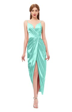 ColsBM Harlow Mint Green Bridesmaid Dresses Spaghetti Sleeveless Glamorous Hi-Lo Pleated Column