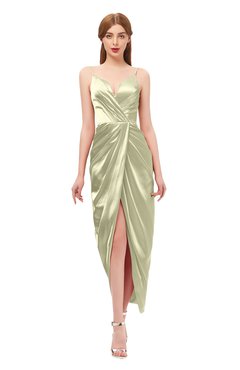 ColsBM Harlow Pale Olive Bridesmaid Dresses Spaghetti Sleeveless Glamorous Hi-Lo Pleated Column