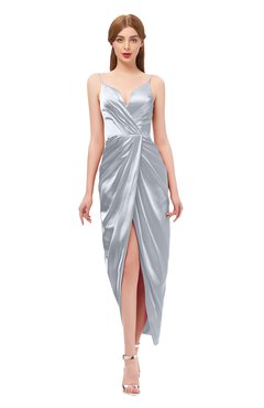 ColsBM Harlow Silver Bridesmaid Dresses Spaghetti Sleeveless Glamorous Hi-Lo Pleated Column