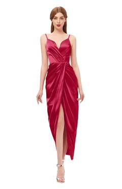 ColsBM Harlow Tango Red Bridesmaid Dresses Spaghetti Sleeveless Glamorous Hi-Lo Pleated Column