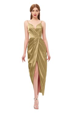 ColsBM Harlow Venetian Gold Bridesmaid Dresses Spaghetti Sleeveless Glamorous Hi-Lo Pleated Column