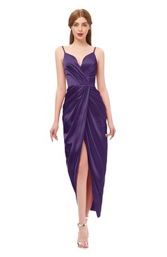 ColsBM Harlow Violet Bridesmaid Dresses Spaghetti Sleeveless Glamorous Hi-Lo Pleated Column