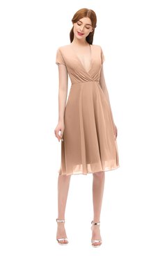 ColsBM Bailey Almost Apricot Bridesmaid Dresses V-neck Ruching A-line Zipper Knee Length Modern